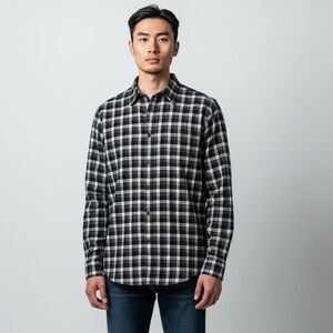 Banana Republic Men’s M Plaid Shirt Navy Green Cream Long Sleeve 100% Cotton